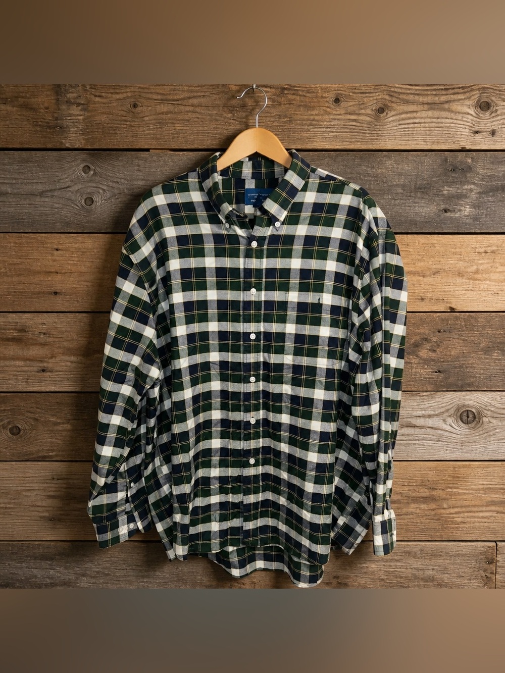 Towncraft Wrinkle Free X-Large Plaid Check Button Down Cotton Polyester Shirt